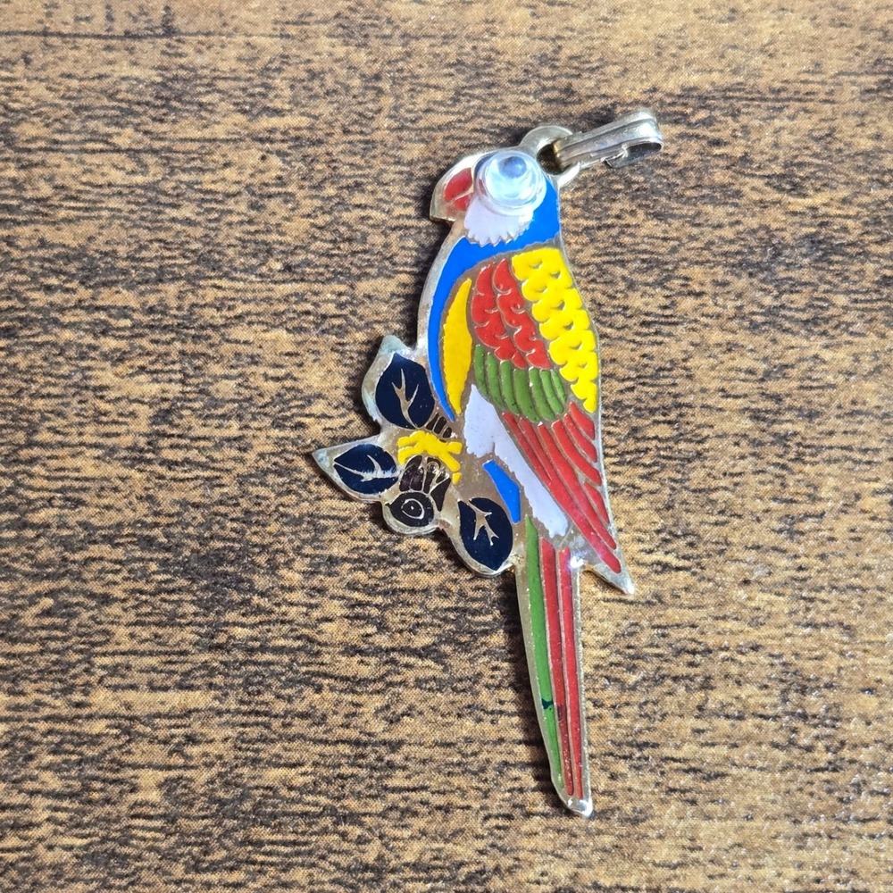 Vibrant Enamel Parrot Pendant Tropical Macaw Charm Beachy Exotic Bird Kitschy